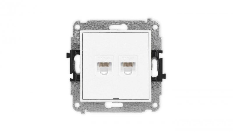 ICON Mechanizm gniazda komputerowego podwójnego 2xRJ45, kat. 5e, 8-stykowy, bez pola opisowego biały mat 25IGKBO-2