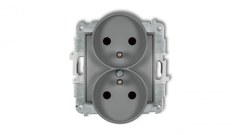 ICON Mechanizm gniazda podwójnego do ramki z uziemieniem 2x(2P+Z) (przesłony torów prądowych) szary mat 27IGPR-2zp