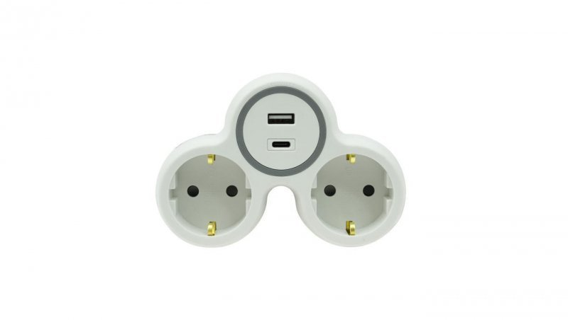 Rozgałęźnik dwukrotny 2x gniazdo wtyczkowe z/u schuko 1xUSB A 1xUSB C R-21WS/S/B W-72010