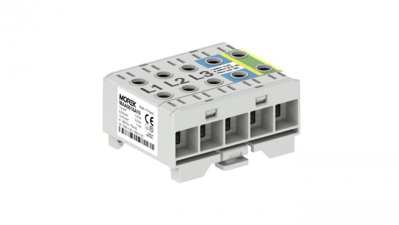 Złączka OTL16-5x szary, niebi, żół-ziel 5x1x Al/Cu 1,5-16mm² 1000V AC/1500V DC Zacisk uniwersalny mocowanie na szynę MAA5016A10