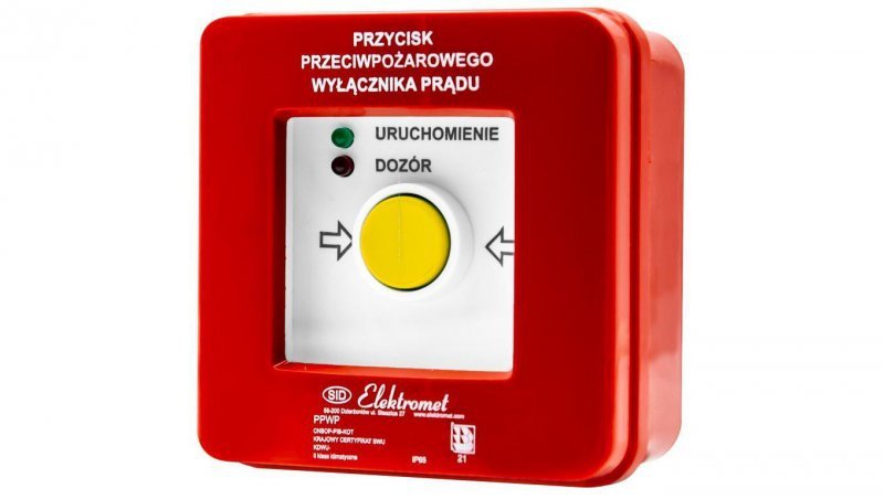 Przycisk ppoż wyłącznika prądu n/t 2 tory prądowe 12A, NO-NO, diody czerwona/zielona PPWP-2s A