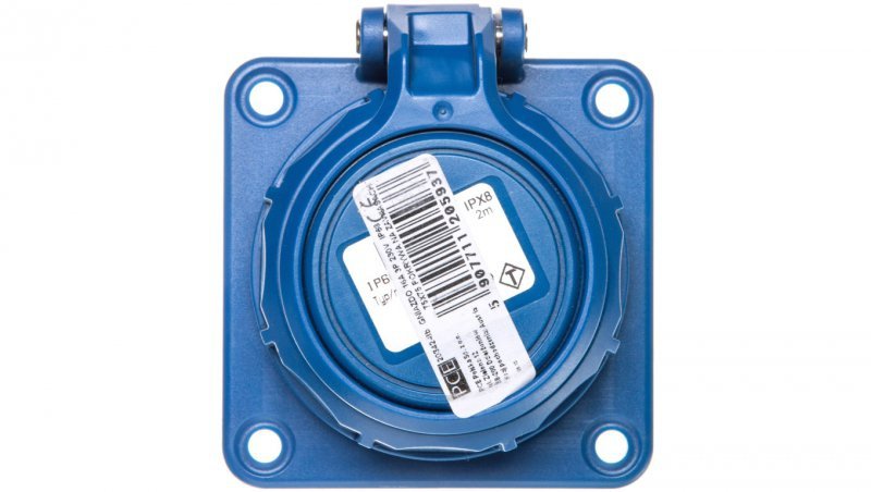 Gniazdo tablicowe /pokrywa na zawiasach/ 10/16A 2P+Z 230V /75x75/ niebieskie IP68 NAUTILUS 20342-8b