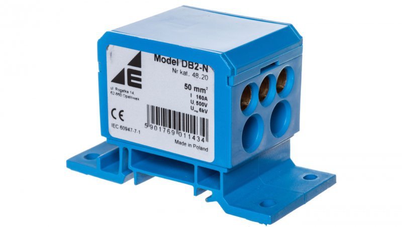 Blok rozdzielczy 2x4-50mm2 + 2x4-35mm2 + 3x2,5-25mm2 niebieski DB2-N 48.20