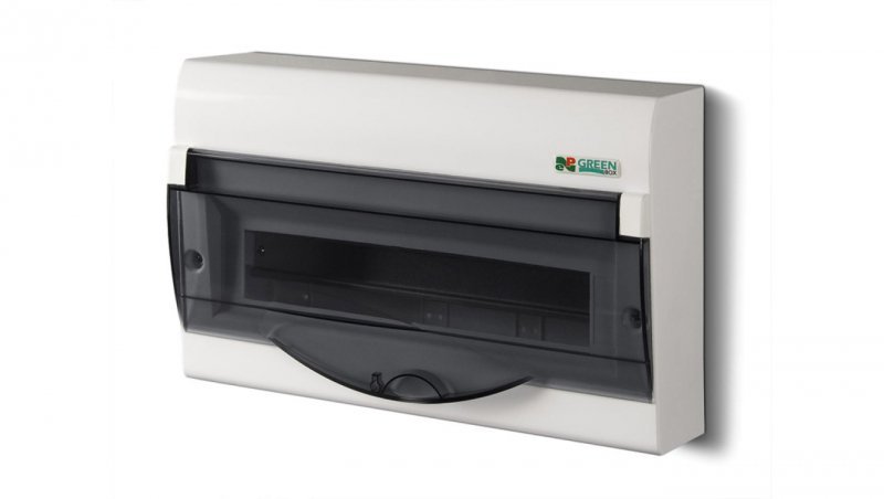 Rozdzielnica modułowa 1x12+2 natynkowa GREEN BOX RN 1/12+2 drzwi transparentne dymne N+PE IP40 2353-01
