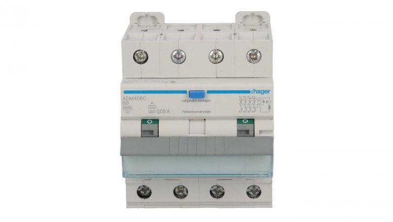 Wyłącznik różnicowonadprądowy 4P B 6A 0,03A Typ A 6kA RCBO ADM406C