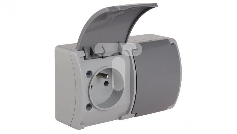 Koala Gniazdo podwójne z/u (2x2P+Z) n/t IP44 popiel z klapką grafit VG 162-08 61.384