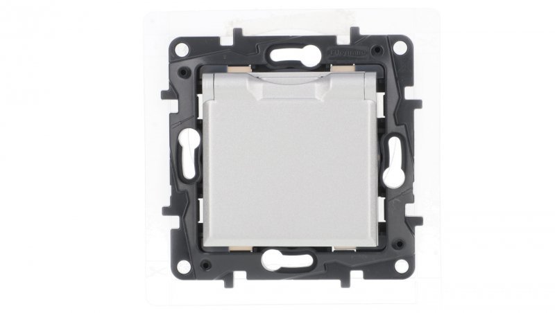 Niloe Step - gniazdo zasilające 2P+Z IP44, zaciski automatyczne,  z przesłoną- kolor aluminium 863336