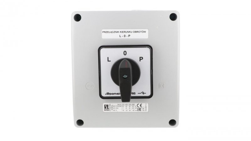 Łącznik krzywkowy 80A przełącznik zmiany kierunku obrotów L-O-P w obudowie OB18 SK80-3.8368OB18