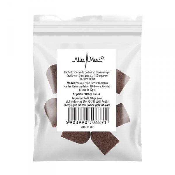 Kapturki do pedicure 13 mm gradacja 180 10 szt AlleMed Brązowy Brown