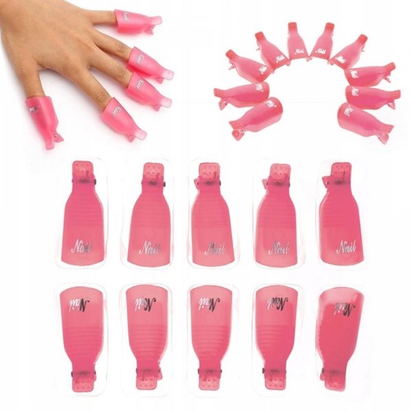 Klipsy do usuwania hybrydy, żelu, akrylu różowy Allepaznokcie 10 szt.