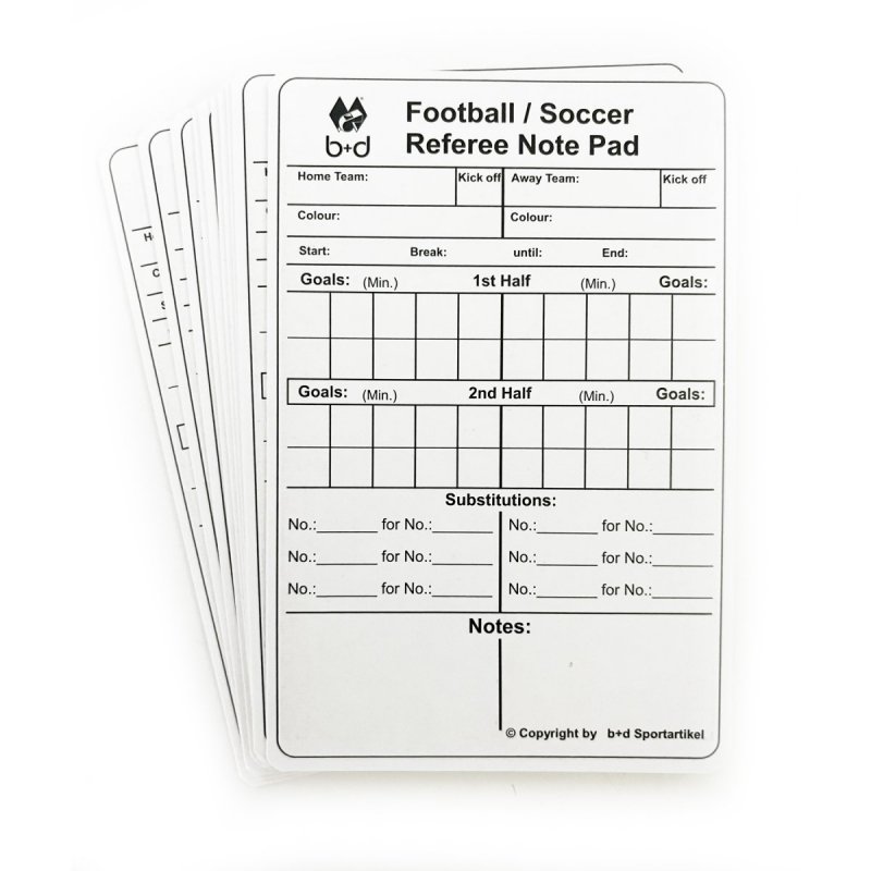 10szt. Kartek sędziowskich do zapisywania notatek z meczu B+D - j.angielski