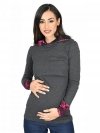 MijaCulture – 3 in1 maternity hoodie, for breastfeeding and after „Neli” M007 graphit / pink