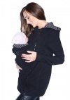 MijaCulture - Maternity Polar warm fleece Hoodie / Pullover for two / for Baby Carriers 3073A black / hearts