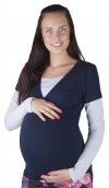MijaCulture – Casual Soft Cotton Maternity and Nursing long sleeve top shirt 9016 Navy / Light Grey