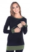 MijaCulture – 2 in1 Maternity and Nursings Long sleeve Shirt Top Soft material 9048 Black / Khaki