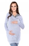 MijaCulture – 2 in 1 Maternity & Nursing breastfeeding warm Hoodie Top Pullover Mimi 7102A  Light Grey