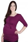 MijaCulture – Elegant maternity and nursing shirt top 3/4 and long sleeve + belt 4004/M23 Purple