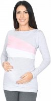 Praktyczna bluza ciążowa i do karmienia Paski 9088 melanż/biały/róż1