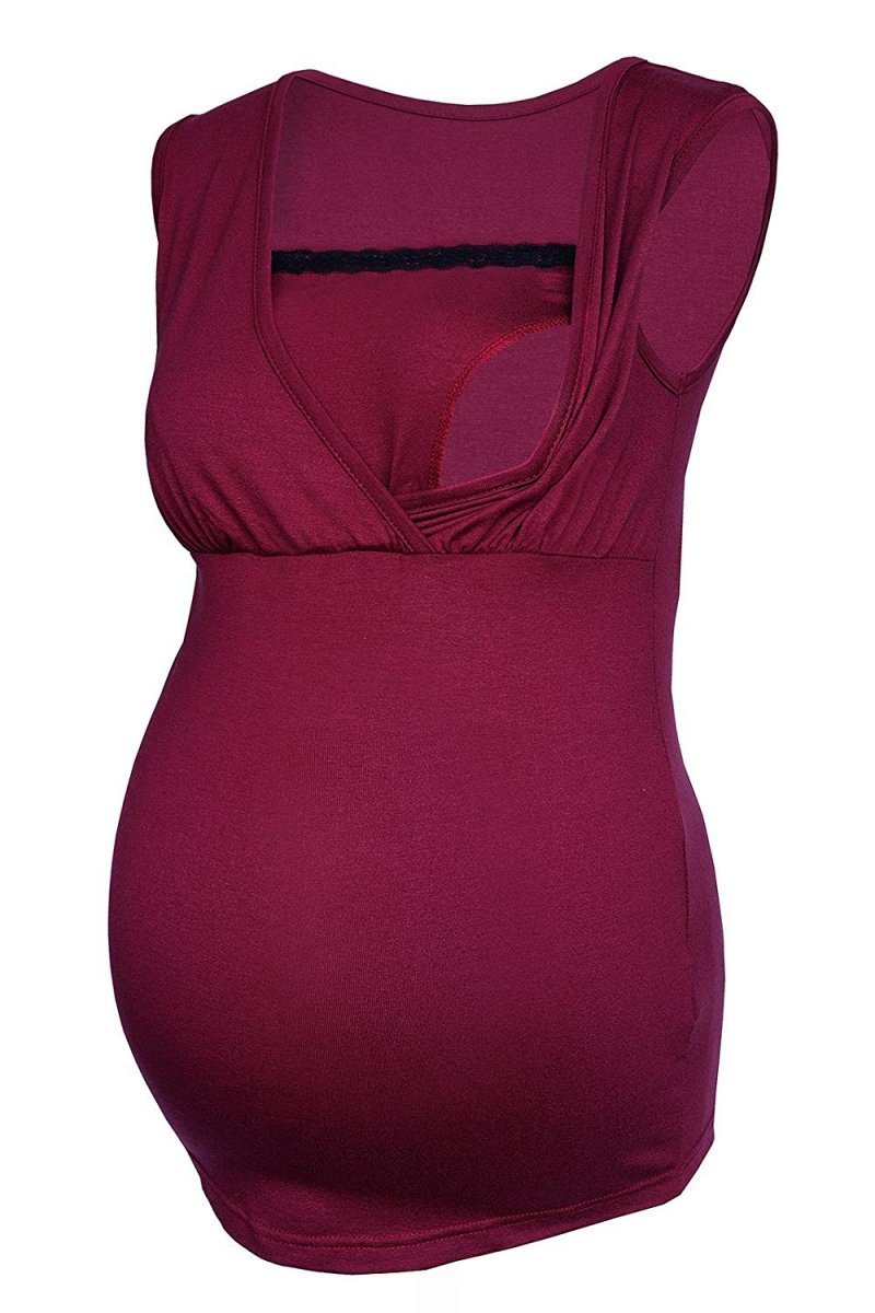 MijaCulture - Comfortable 2 in1 Maternity and Nursing Shirt Sleeveless top 4032/M45 Burgundy
