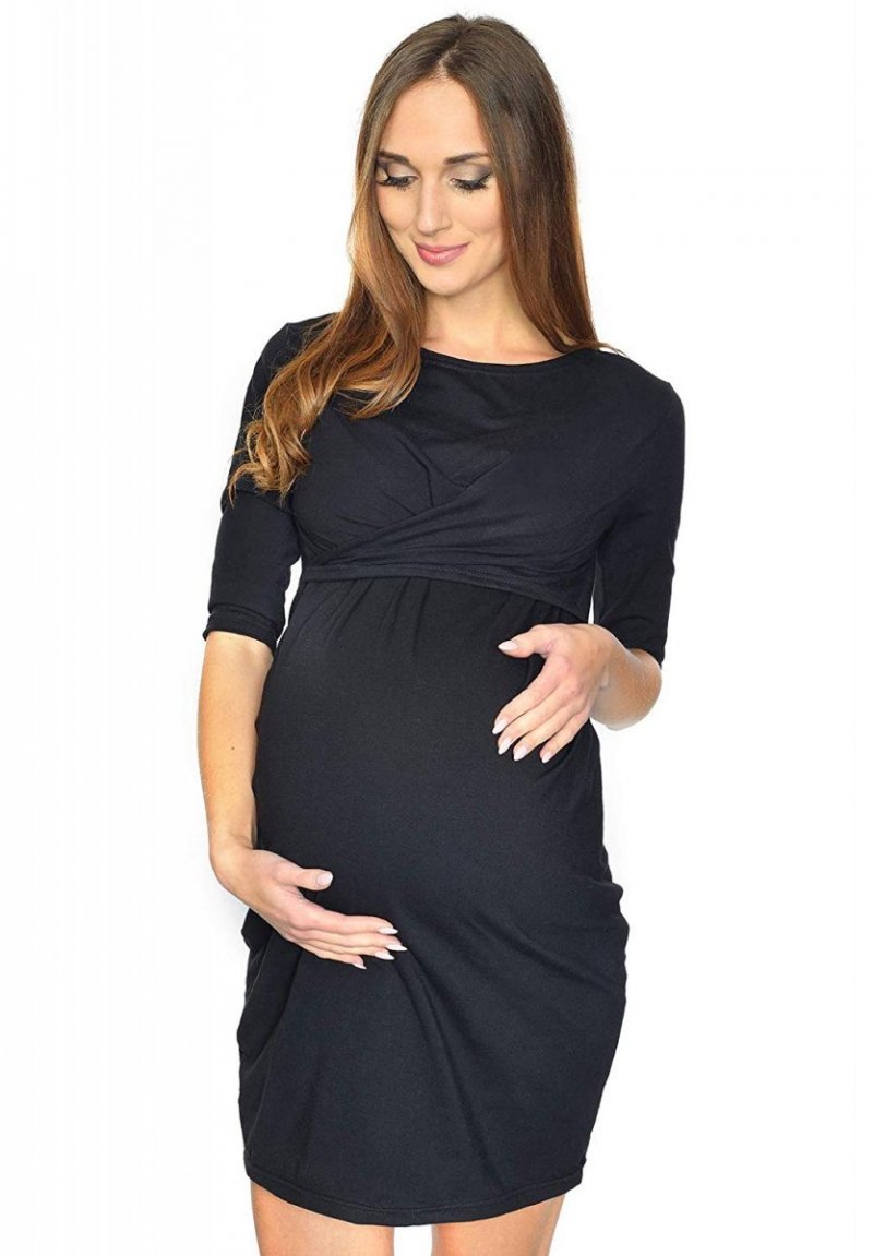 MijaCulture 2 in1 Comfortable Maternity Pregnancy Dress and for Nursing Una 7142  Black
