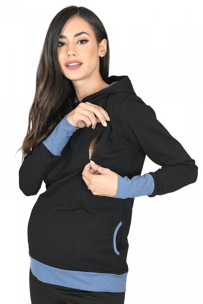 MijaCulture – 3 w 1 bluza ciążowa i do karmienia „Mona” 1035 czarny/jeans