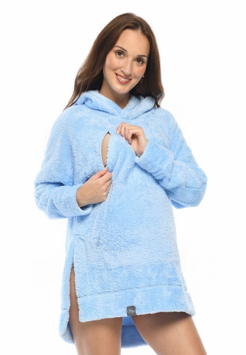 MijaCulture - super soft and cozy maternity and nursing sweatshirt with hood &quot;BEAR&quot; M022 blue