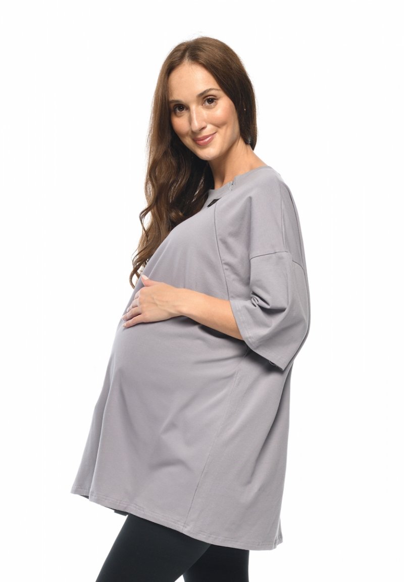 MijaCulture - maternity and breastfeeding T-shirt / nightdress Amber M024 grey