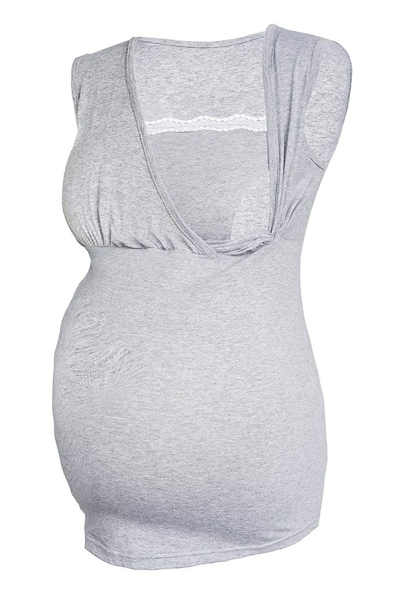MijaCulture - Comfortable 2 in1 Maternity and Nursing Shirt Sleeveless top 4032/M45 Melange