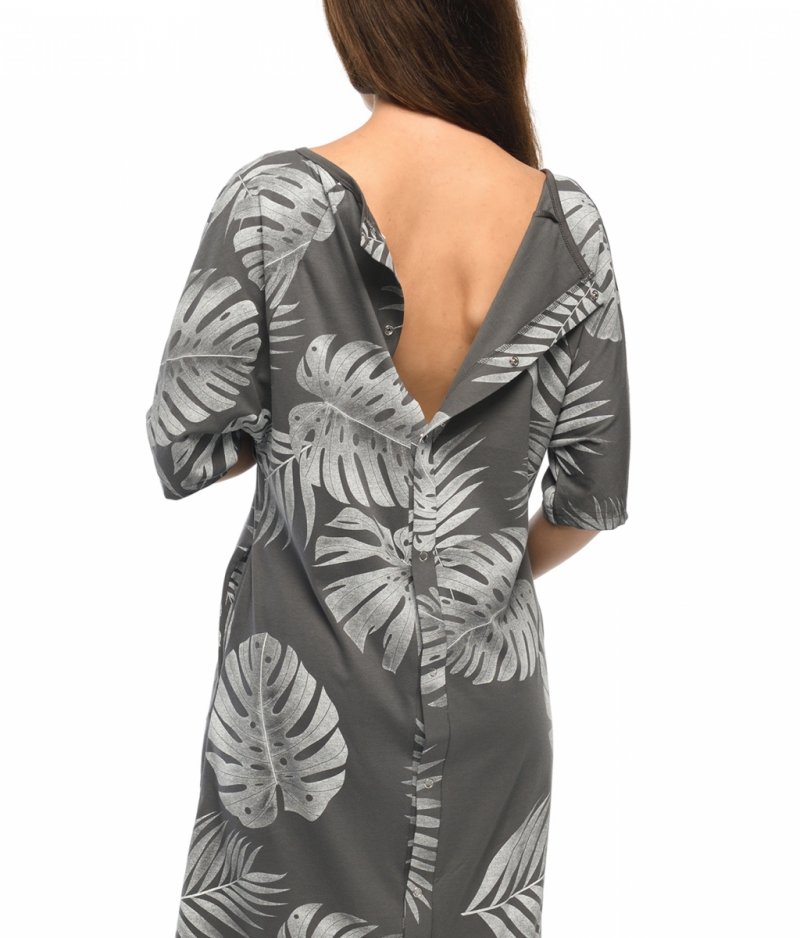 MijaCulture - labour maternity breastfeeding nightdress 4128 graphite / Palm trees