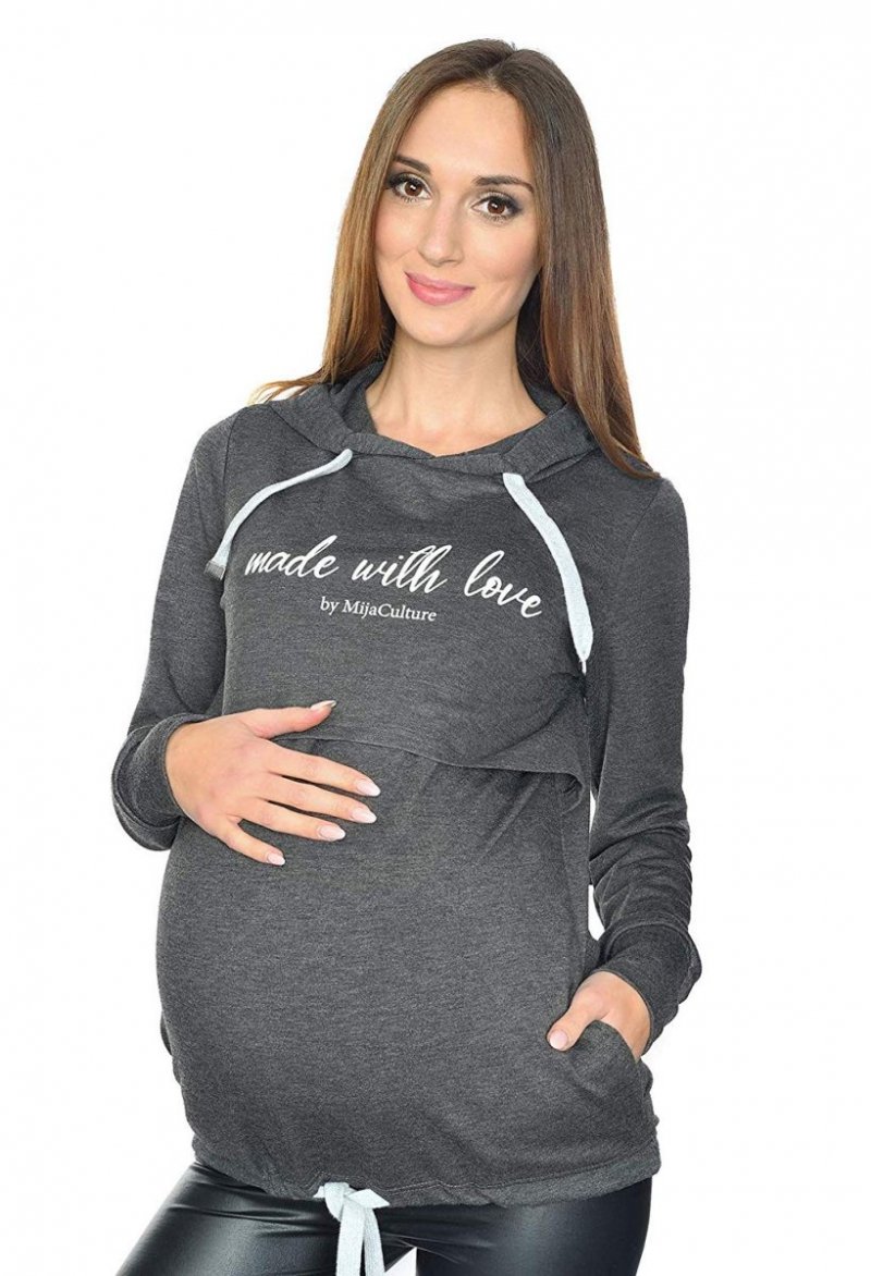 MijaCulture Casual 3 in1 Maternity and Nursing Pullover Sweatshirt with Print 4110 Graphit / Made With Love