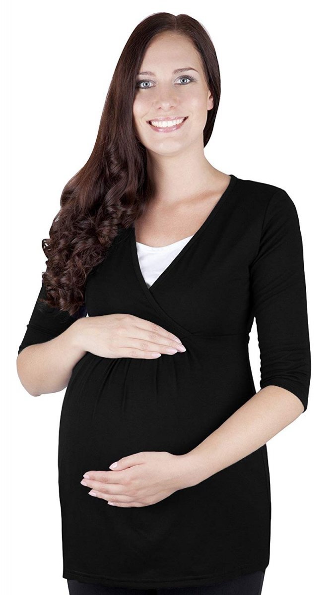 MijaCulture - 2 in1 Maternity and nursing shirt top 3/4 sleeves 7103 Dora II Black