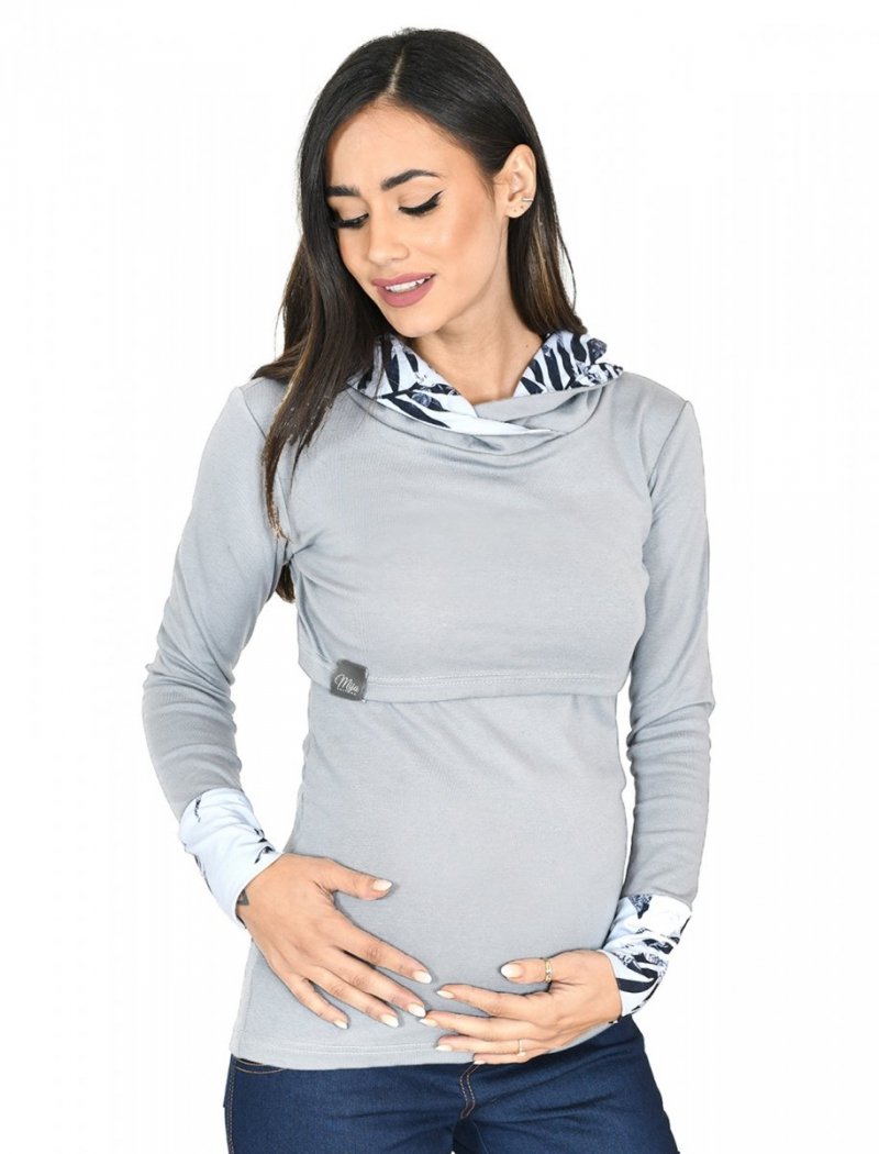 MijaCulture – 3 in1 maternity hoodie, for breastfeeding and after „Neli” M007 grey