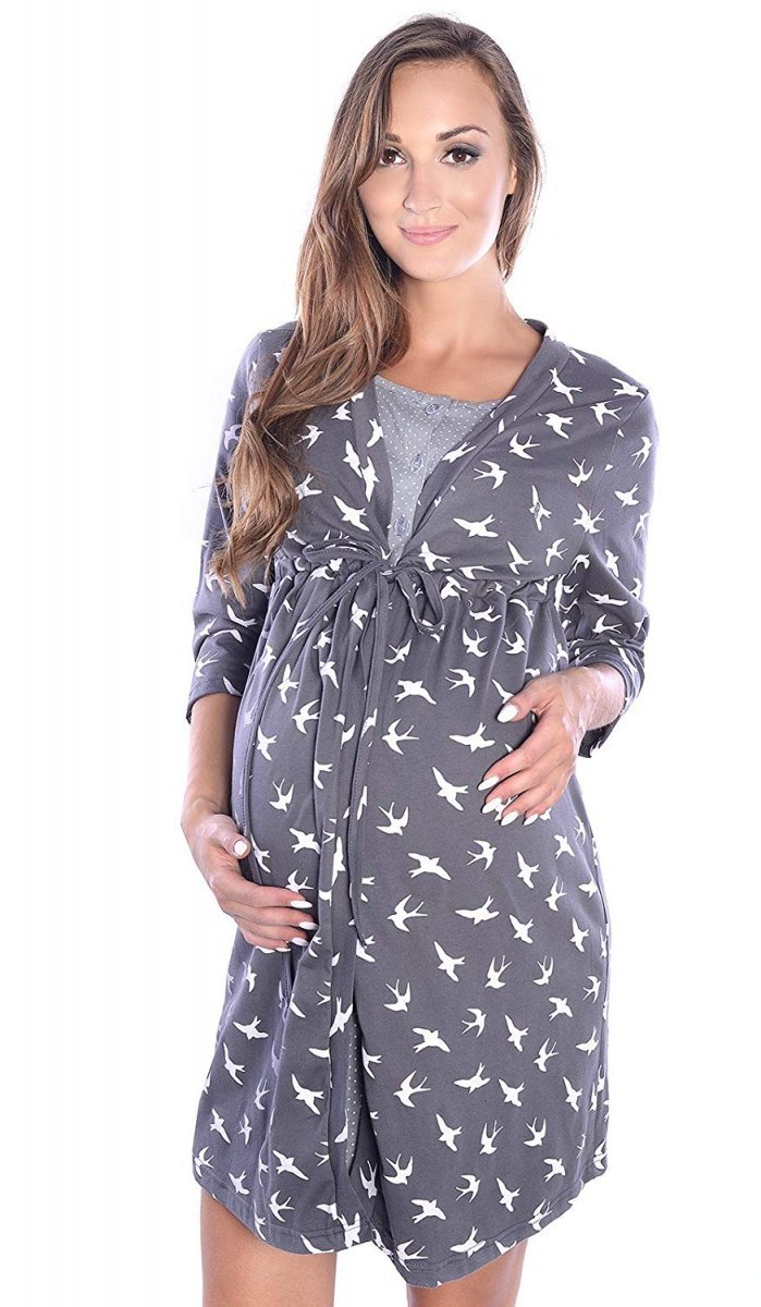 Mija Culture Maternity and Nursing / Breastfeeding Very Nice Dressing Gown 4026/M42 Graey / Swallows