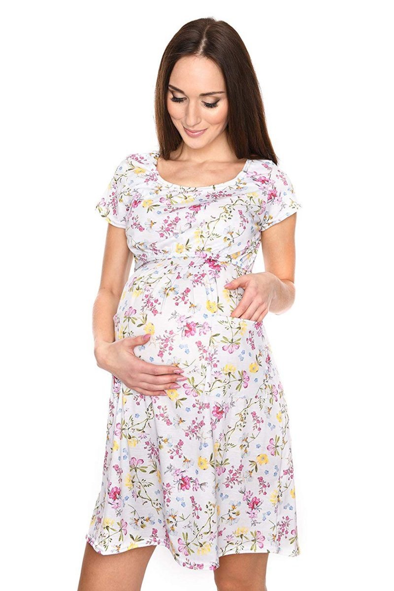MijaCulture 2 in1 Casual Maternity Pregnancy Dress for Nursing Lulu 7147 White / Pink