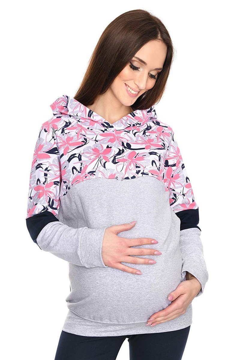 MijaCulture – Cute 2 in1 Maternity and Nursing Pullover Sweater Sweatshirt Jane 7144 Melange / Apricot