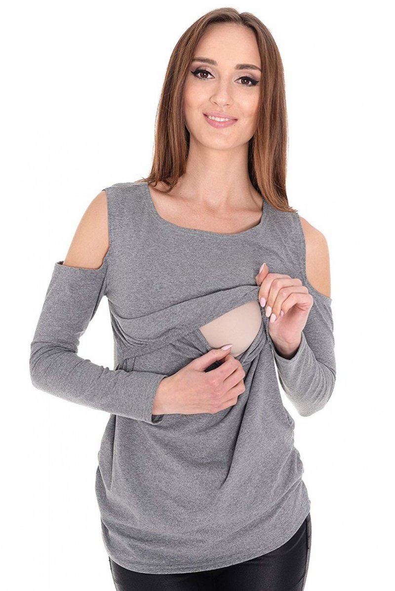 MijaCulture 2 in1 Bare Shoulders Maternity and Nursing Shirt Luna 7135 Grey
