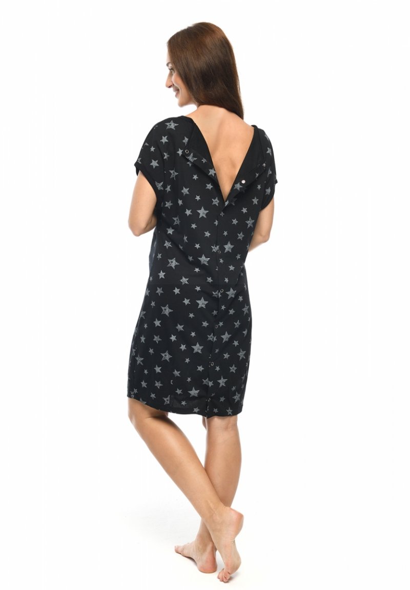 MijaCulture - labour maternity breastfeeding nightdress 4123 M80 Black / Stars