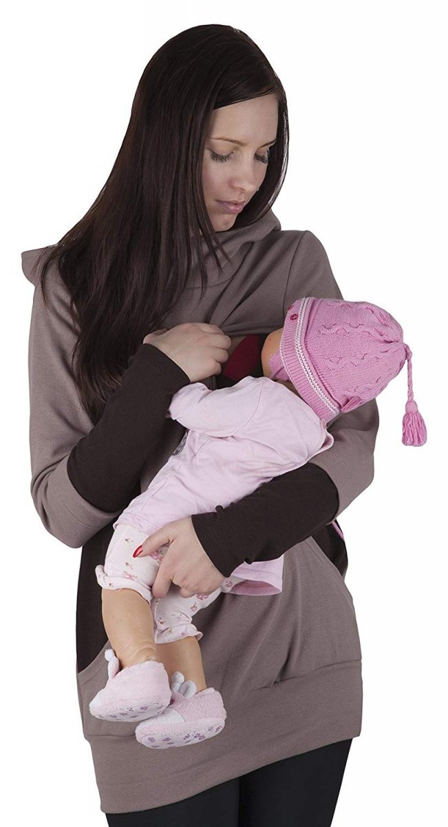 MijaCulture – 2 in 1 Maternity &amp; Nursing breastfeeding warm Hoodie Top Pullover 3078A/M06 Brown / Cappuccino