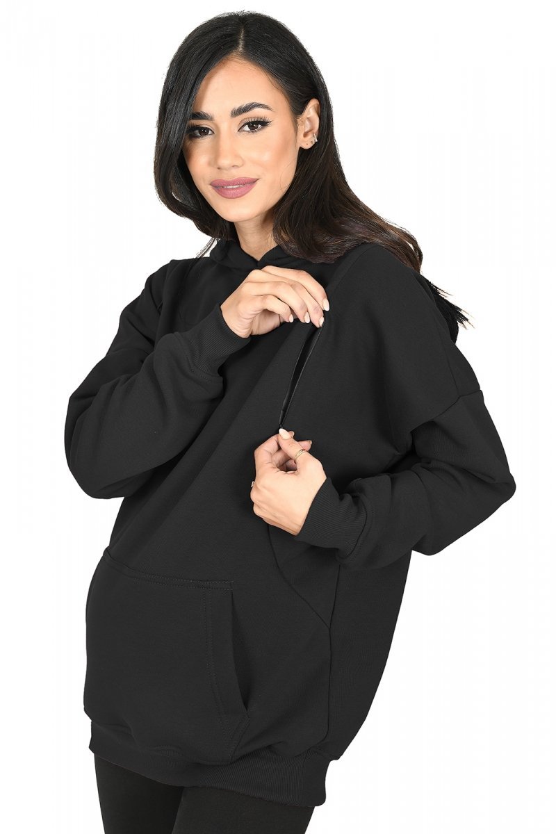 MijaCulture - 3 in1 warm maternity hoodie, for breastfeeding and after  „Molly ” M001 black