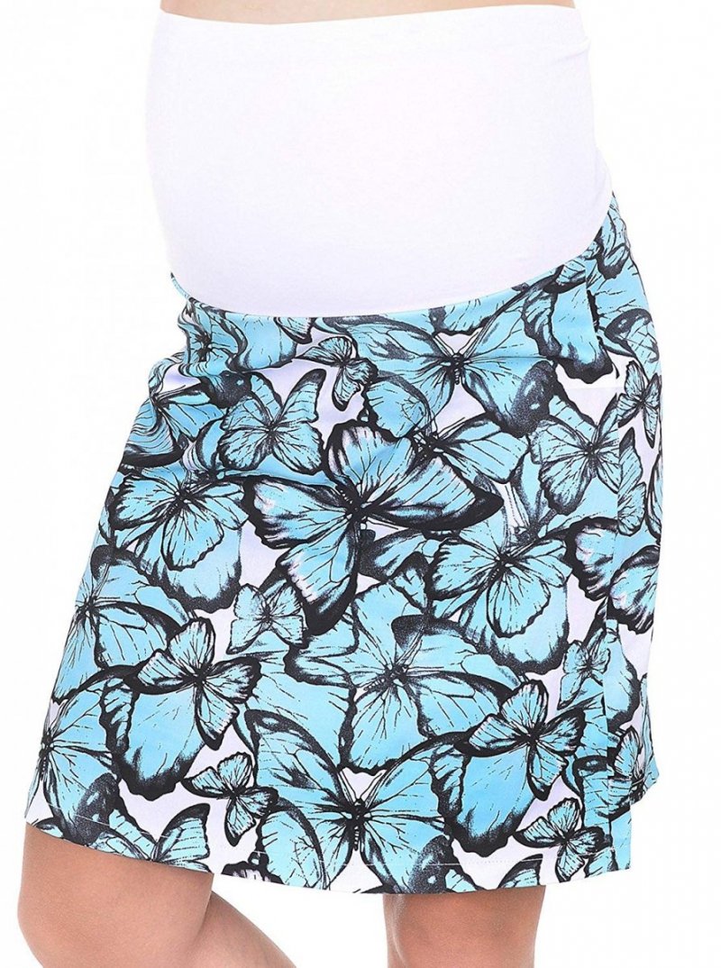 MijaCulture - Maternity pregnancy elegant skirt with flowers 1044/M64  Turquoise