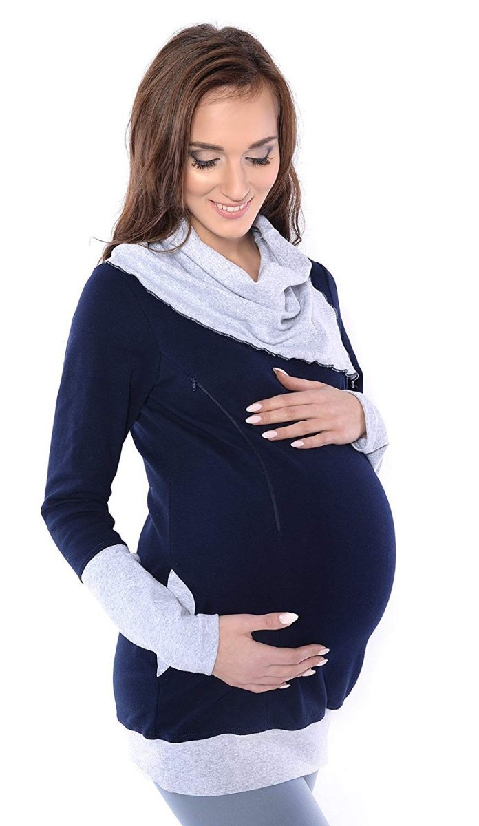 MijaCulture - 2 in 1 Maternity and Nursing breastfeeding warm Hoodie Top Pullover 4020A/M05 Marine Blue / Melange