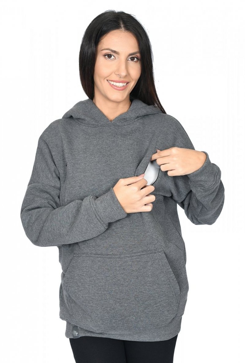 MijaCulture - 3 in1 warm maternity hoodie, for breastfeeding and after  „Molly ” M001 Graphit