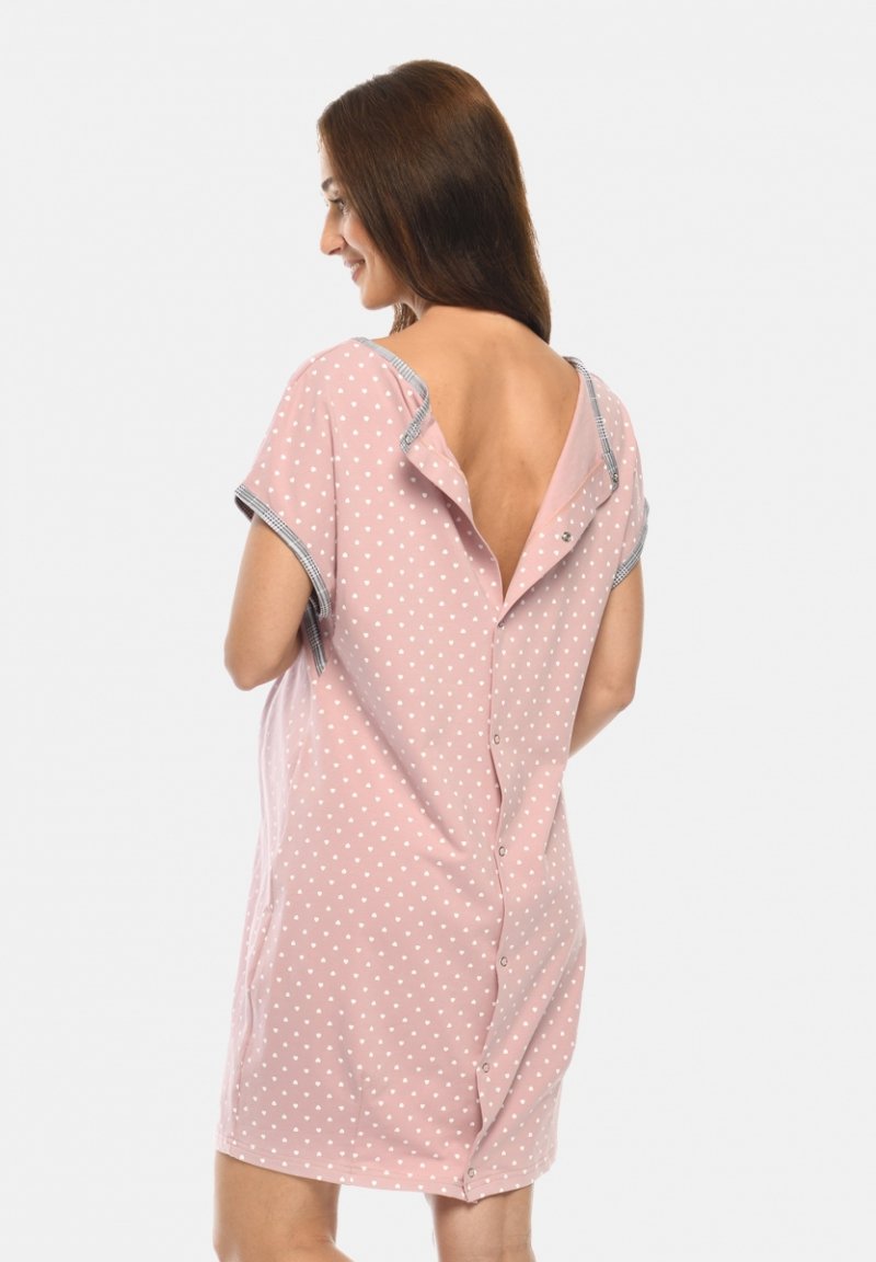 MijaCulture - labour maternity breastfeeding nightdress 4123 M80 Light pink / hearts