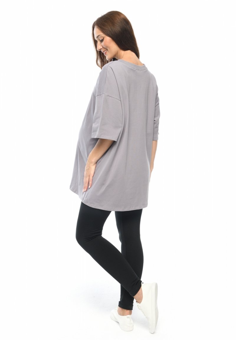 MijaCulture - maternity and breastfeeding T-shirt / nightdress Amber M024 grey