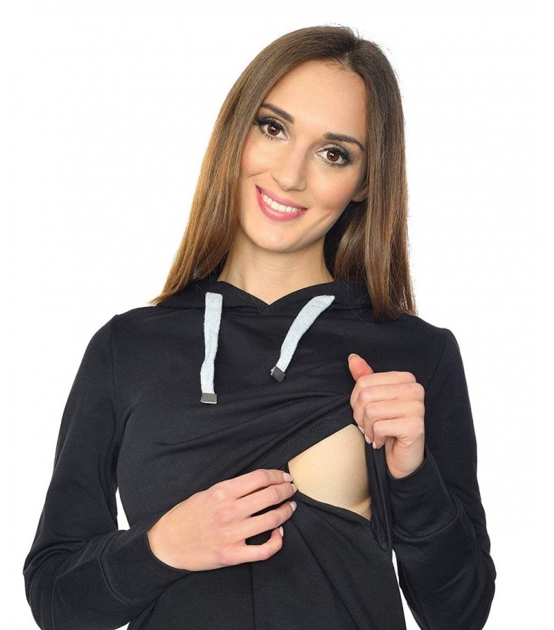 MijaCulture Casual 3 in1 Maternity and Nursing Pullover Sweatshirt with Print 4110 Black