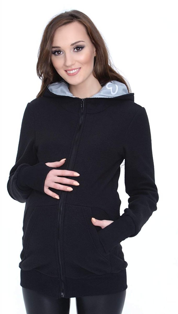 MijaCulture - 3 in1 Maternity Fleece Hoodie / with 2 removable inserts / for Baby Carriers 4018A/M22 Black