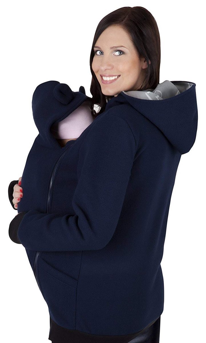 MijaCulture - Maternity Polar warm fleece Hoodie / Pullover for two / for Baby Carriers 4019A/M21  Marine Blau / Grau