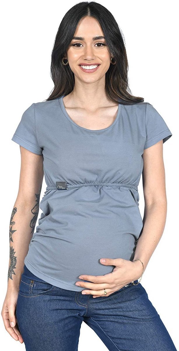 MijaCulture – 2 in 1 Maternity and nursing shirt top 95% Cotton 3074/M03 Grey