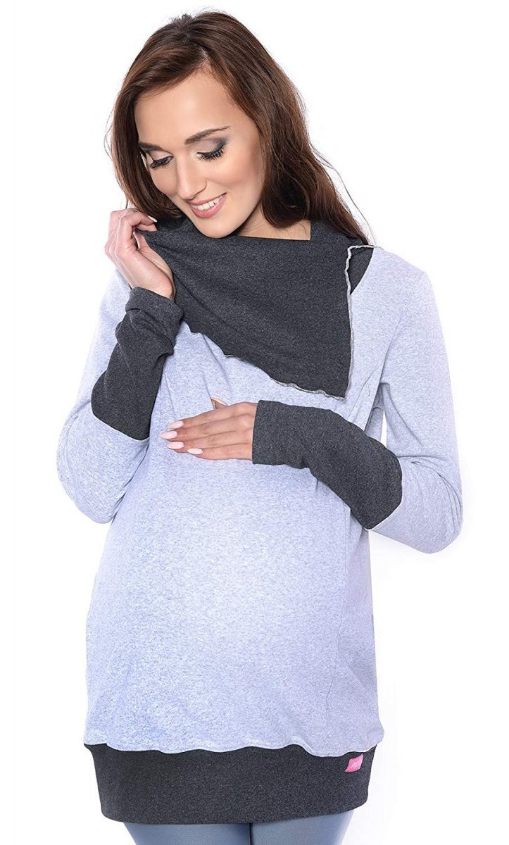 MijaCulture - 2 in 1 Maternity and Nursing breastfeeding warm Hoodie Top Pullover 4020A/M05 Melange / Graphit