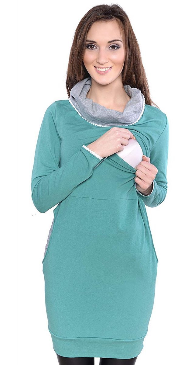 MijaCulture – Cute 2 in1 Maternity and Nursing Pullover Sweater Sweatshirt Ellie 7129 Green